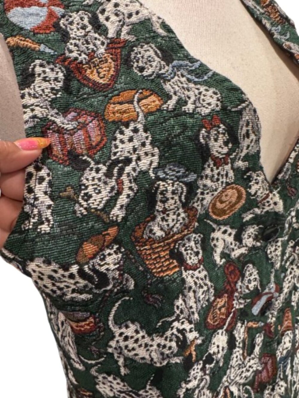 VTG Casual Corner & Co Dalmatian Women’s Vest Button Up Green Multicolor (1XL) - Picture 8 of 16